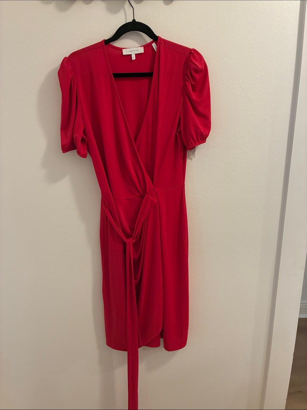 Lark & Ro Red Wrap Knee Length Dress with Tie Waist